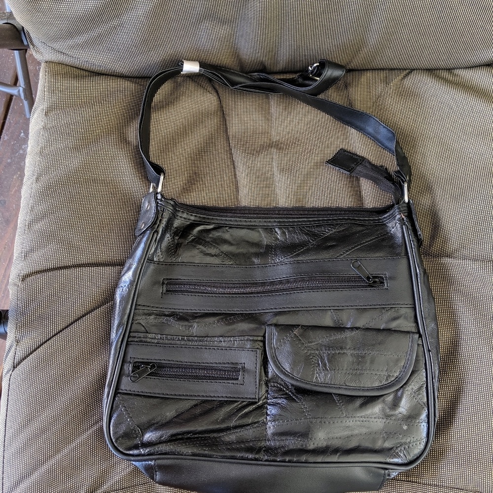 Black patched lambskin leather purse